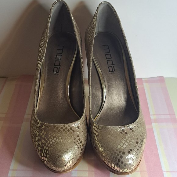 Moda Spana Snakeskin Heels - Metallic Champaigne Gold - Sz.  9m - Picture 12 of 12